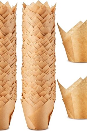 300 Pcs Jumbo Muffin Liners for Baking 2-1/4" x 4" Large Tulip Cupcake Liners Greaseproof Cupcake Wrapper Paper for Weddings Birthday Christmas Anniversaries Party (Light Brown)