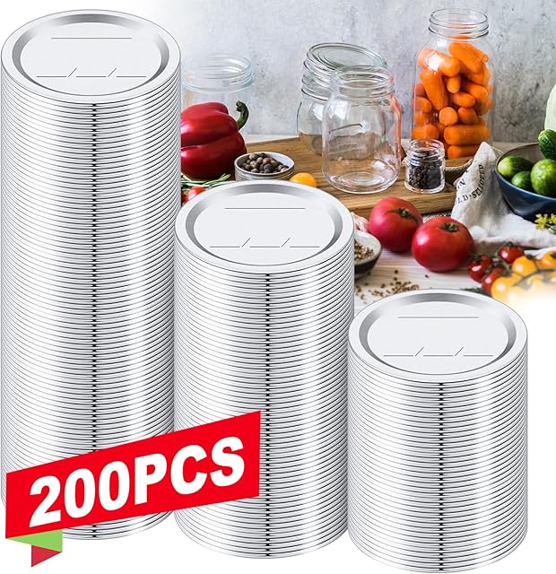 200 PCS Canning Lids Regular Mouth,2.76in Regular Mouth Mason Jar Lids,Ball Jar with Lids with Leak proof Airtight Seal Rust Proof Split,Regular Mason Jars Food Grade,Canning Food DIY