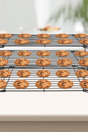 3-Tier Cookie Cooling Rack, 13.4“x9.4" Collapsible Baking Cooling Rack,Stackable Iron Cooling Rack for Baking, Foldable Wire Cooling Rack Space Saving for Cookies Cupcakes Pies
