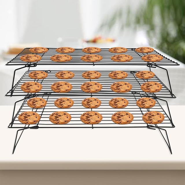 3-Tier Cookie Cooling Rack, 13.4“x9.4" Collapsible Baking Cooling Rack,Stackable Iron Cooling Rack for Baking, Foldable Wire Cooling Rack Space Saving for Cookies Cupcakes Pies