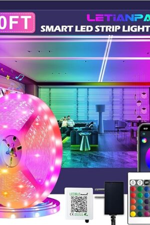 100ft Led Strip Lights,Long Smart Led Light Strips Music Sync 5050 RGB Color Changing Rope Lights,Bluetooth APP/IR Remote/Switch Box Control Led Lights for Bedroom,Home Decoration,Party,Festival
