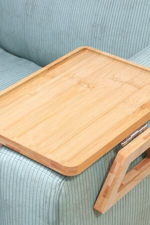Couch Arm Tray,Bamboo Folding Sofa Tray,Sofa Armrest Trays Clip-On Couch Desk for Drinks,Snacks,Phone,Remote Control（Natural）