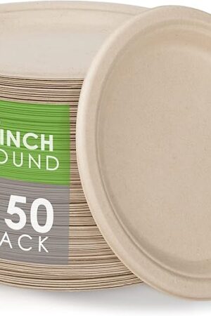 100% Compostable Paper Plates [9 in.] – 150 Disposable Plates Eco Friendly Sturdy Tree Free Liquid and Heat Resistant Alternative to Plastic or Paper Plates