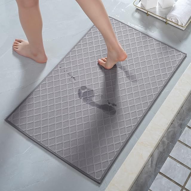 AMOAMI Bathroom Rugs Bath Mats Bathroom Mat Rubber Backed 17"x28" Grey