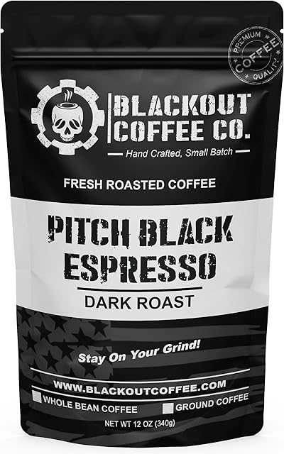 Blackout Coffee Pitch Black Espresso Extra Dark Roast - Aromatic, European-Style Espresso - Small Batch Freshly Roasted in the USA - 12 oz Bag (Whole Bean Coffee)
