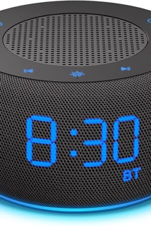 BUFFBEE Bluetooth Speaker Alarm Clock with FM Radio - High Fidelity Sound, Full Range Dimmer, Plugged in Alarm Clock Radio for Bedroom