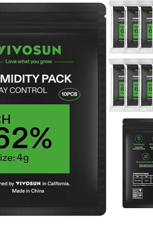 VIVOSUN 62% RH Two-Way Humidity Control Packs, Size 4 g, 10 Packs for Storing 1/2 oz, Moisture Balancer with RH Indicator Card for Food & Herb Storage