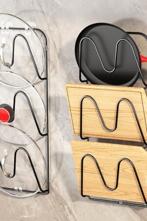 2 Pack Pot-Lid-Organizer, 6-Tier Pots and Pans Lid Organizer Under Cabinet, No Drilling, Rustproof, Lid-Organizers-Inside-Cabinet for Small-Space-Solution & Kitchen Cabinet Organization