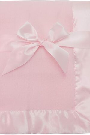 American Baby Company Fleece Blanket with Silk-Like Satin Trim, Soft, Warm & Cozy, Pink, 30" x 40" for Boys and Girls, Perfect for Baby Carrier, Stroller, Travel and Gifting