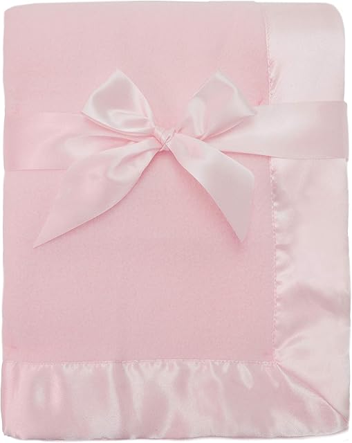 American Baby Company Fleece Blanket with Silk-Like Satin Trim, Soft, Warm & Cozy, Pink, 30" x 40" for Boys and Girls, Perfect for Baby Carrier, Stroller, Travel and Gifting