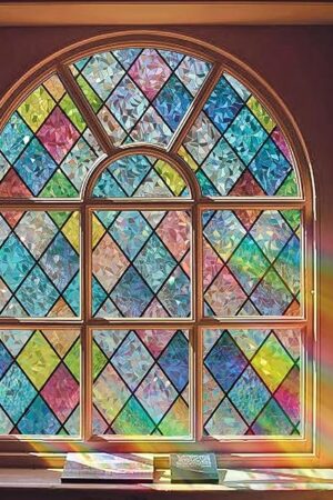 Window Privacy Film, Static Cling Stained Glass Window Film Decorative, Non-Adhesive 3D Rainbow Frosting Film Anti-UV for Bathroom Home Door 17.5" x 78.7"