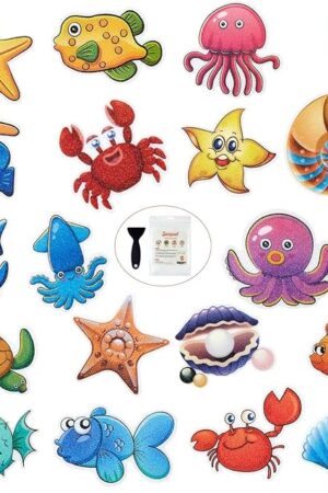 20PCS Non Slip Bathtub Stickers, Large Sea Adhesive Kids Anti Slip Decal Threads for Shower and Bath Tub with Premium Scraper