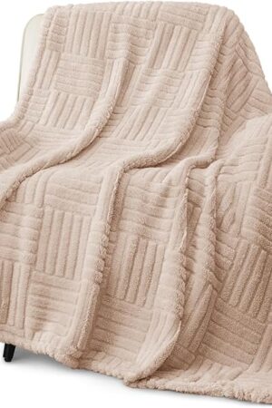 Whale Flotilla Fleece Throw Blanket Jacquard Pattern 50x60 Inch Camel