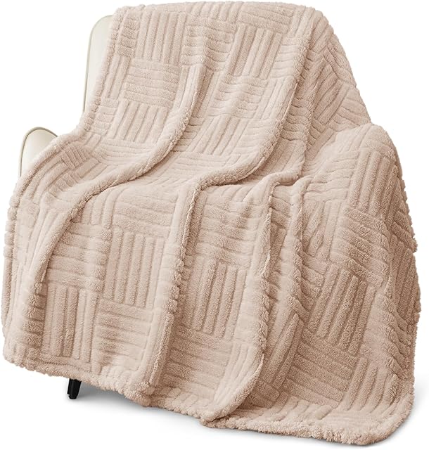 Whale Flotilla Fleece Throw Blanket Jacquard Pattern 50x60 Inch Camel