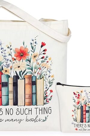 Book Lover Gifts for Women Christmas, Thanksgiving, Birthday Gifts for Book Lovers Women Cute Canvas Tote Bag Makeup Bag - Reading Accessories, Librarian, Bookish, Readers