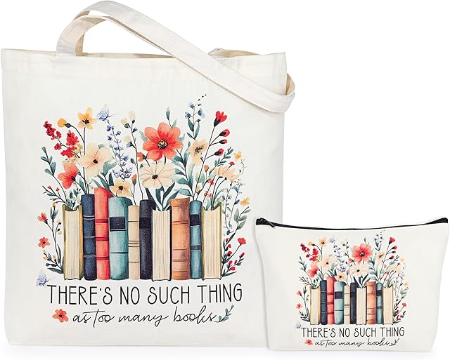 Book Lover Gifts for Women Christmas, Thanksgiving, Birthday Gifts for Book Lovers Women Cute Canvas Tote Bag Makeup Bag - Reading Accessories, Librarian, Bookish, Readers