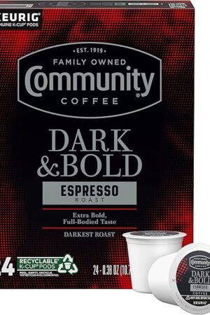 Community Coffee Dark & Bold Espresso Roast 24 Count Coffee Pods, Compatible with Keurig 2.0 K-Cup Brewers, 24 count (Pack of 1)