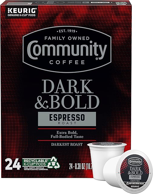 Community Coffee Dark & Bold Espresso Roast 24 Count Coffee Pods, Compatible with Keurig 2.0 K-Cup Brewers, 24 count (Pack of 1)