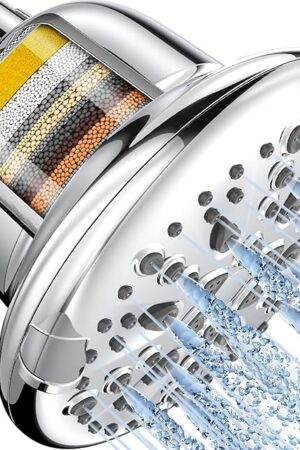 Cobbe Filtered Shower Head, 7 Modes High Pressure Shower Heads - 16 Stage Shower Head Filter for Hard Water for Remove Chlorine and Harmful Substances (Luxury Polished Chrome, 5 Inch Round)