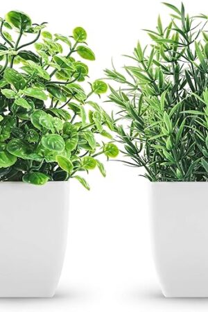 2 Pack Fake Plants Small Artificial Greenery Faux Plants Indoor for Home Farmhouse Bathroom Shelf Decor