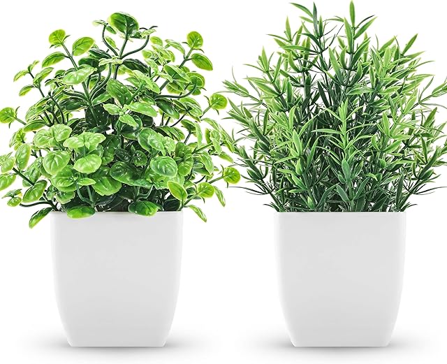 2 Pack Fake Plants Small Artificial Greenery Faux Plants Indoor for Home Farmhouse Bathroom Shelf Decor