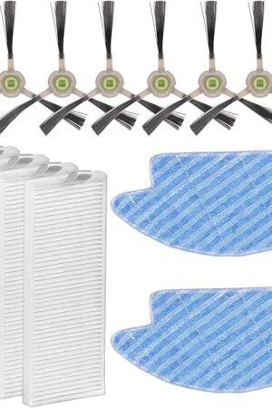 (12 Pieces) M210S M213S Replacement Parts for Lefant M210 Pro M210P M210B M213S M210S M210 M213, OKP Life K2 K3 K3A K4 K5, Robot Vacuum Accessories, 2 Mop Pads, 4 HEPA Filters, 6 Side Brushes