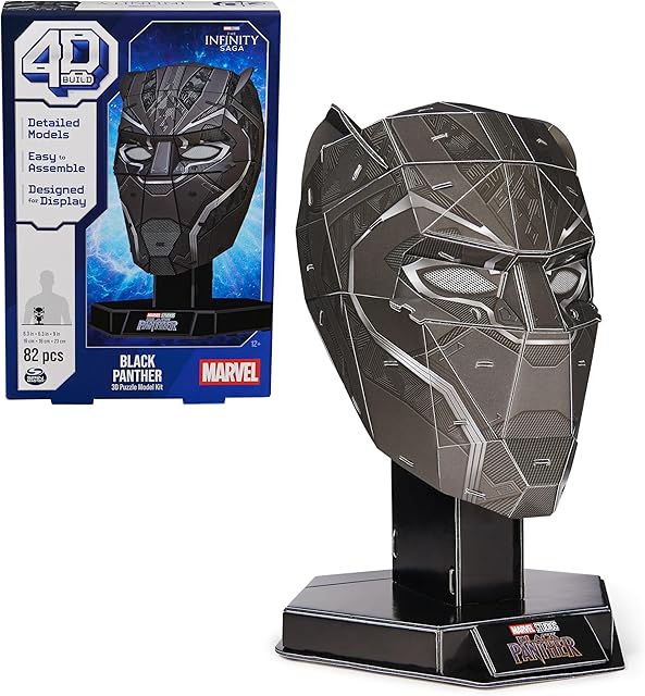 The 4D Build, Marvel Black Panther 3D Puzzle Model Kit with Stand 82 Pcs | Wakanda Forever Black Panther Desk Decor | 3D Puzzles for Adults & Teens 12+