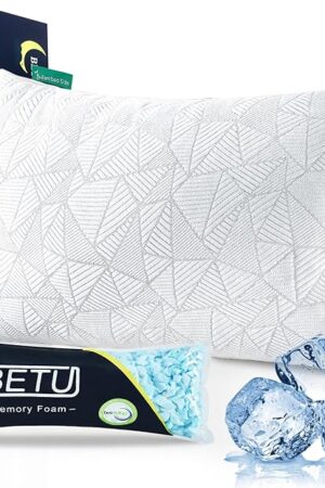 BETU Cooling Pillow Queen Size, Shredded Memory Foam Cool Pillow for Hot Sleepers, Adjustable Firm Soft Support Bed Pillows Perfect for Back Neck Pain and Side Sleeping with Pillow Case Cover, White