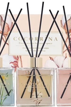 COCORR?NA Reed Diffuser Set of 3-3 Pack/ 3.04 Fl.oz Diffuser with 24 Sticks Cashmere Vanilla/Sandalwood Rose/Clean Linen Reed Diffuser for Home Bathroom Office Decor