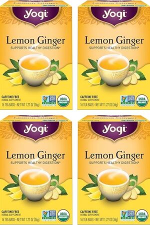 Yogi Tea Lemon Ginger Tea - 16 Tea Bags per Pack (4 Packs) - Organic Ginger Root Tea to Support Healthy Digestion - Includes Lemongrass, Lemon Flavor & Peel, Licorice Root, More
