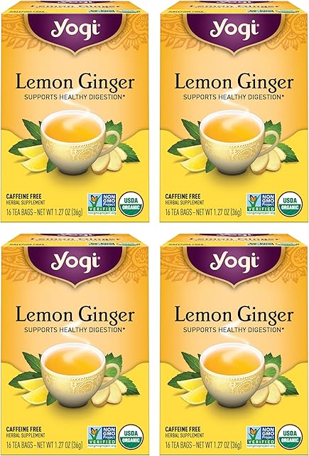 Yogi Tea Lemon Ginger Tea - 16 Tea Bags per Pack (4 Packs) - Organic Ginger Root Tea to Support Healthy Digestion - Includes Lemongrass, Lemon Flavor & Peel, Licorice Root, More