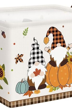 Clastyle Large Buffalo Plaid Gnome Pumpkin Basket Farm Harvest Maple Leaf Polka Dot Toy Storage Bin Sunflower Turkey Clothes Book Shelf Basket