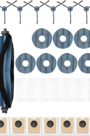 33-Pack Big Accessories Kit For Eufy Omni C20, Replacement Parts include 2 Main Brush, 8 Side Brushes, 8 Dust Bags, 8 Mop Pads, 8 Washable Filters, 1 Cleaning Tool
