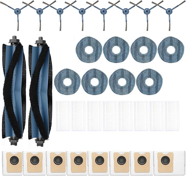 33-Pack Big Accessories Kit For Eufy Omni C20, Replacement Parts include 2 Main Brush, 8 Side Brushes, 8 Dust Bags, 8 Mop Pads, 8 Washable Filters, 1 Cleaning Tool