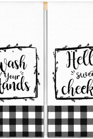 2 Pieces Buffalo Plaid Hand Farmhouse Towels Black White Bath Buffalo Plaid Towels Bathroom Decor for Bathroom Kitchen Farmhouse Restroom(Classic Style)