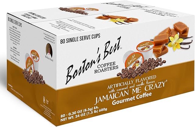 Boston’s Best - Jamaican Me Crazy Flavored Delicious Gourmet Coffee, Compatible with Keurig Coffee Maker, 1 Count (80 Single Serve Cups)