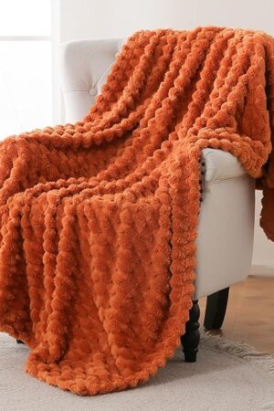 Bnuitland Burnt Orange Super Soft Flannel Throw Blanket, 3D Clouds Stylish Jacquard Lightweight Blanket for Bed,Sofa,Couch,Home Decor, 300 GSM Fleece Cozy Warm, Suitable for All Seasons, 50X70 inches