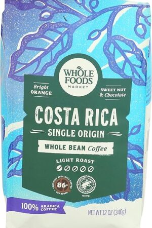 Whole Foods Market, Costa Rica Single Origin Whole Bean Coffee, Light Roast, Orange & Chocolate, 12 Ounce