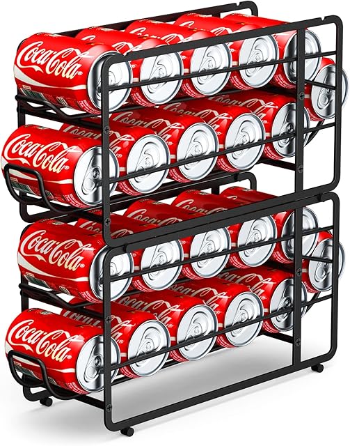 Soda Can Organizer Storage Rack, 2 Pack Stackable Beverage Soda Can Dispenser Organizer Holder for Refrigerator, Cabinet, Pantry (Black)