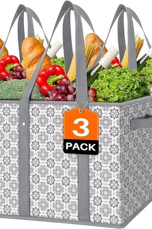 WISELIFE Reusable Grocery Bags [3 Pack],Large Grocery Tote Bag Water Resistant Shopping Bags Foldable Grocery Bag for Clothes,Shoes and Picnic