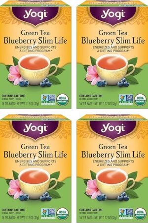 Yogi Tea Green Tea Blueberry Slim Life (4 Pack) 64 Organic Tea Bags | with Garcinia Cambogia | Energizes and Supports a Dieting Program | Contains Caffeine