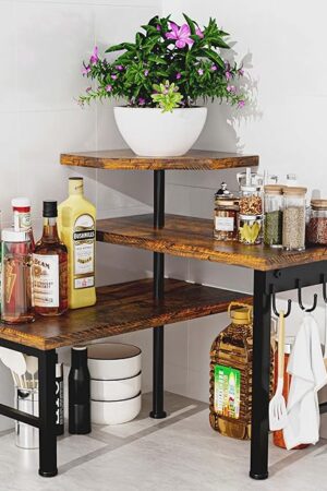 3 Tier Kitchen Countertop Organizer Corner Shelf Brown