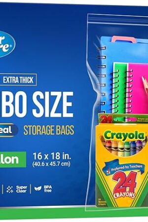25 Large Plastic Bags With Zipper Top - 3 Gallon, 16" x 18", Extra Large Storage Bags for Clothes, Travel, Moving, Reusable freezer bags, BPA-Free, 2-mil Thick