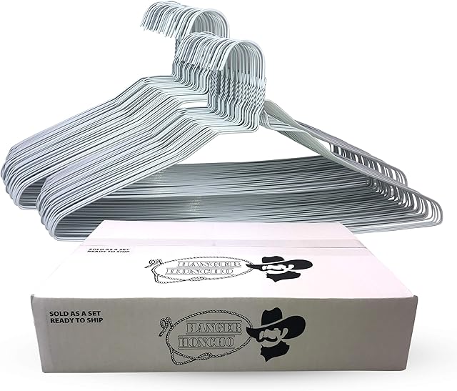 Wire Metal Clothes Hangers 50 Pack Bulk for Standard Size Shirts, Pants, Skirts, Space Saving, Non Slip,18 Inch 14.5 Gauge Ultra Thin Standard Dry Cleaner Coated Steel, White