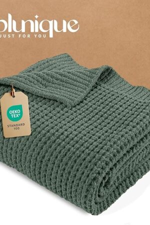Waffle Knit Throw Blanket 50 x 60 Feather Yarn Sage