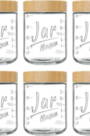 6-Pack Overnight Oats Containers with Bamboo Lids, 16oz Airtight Glass Meal Prep Jars for Oatmeal, Yogurt, Parfaits, Chia Pudding, Leakproof Mason Jars for Overnight Oats & Food Storage