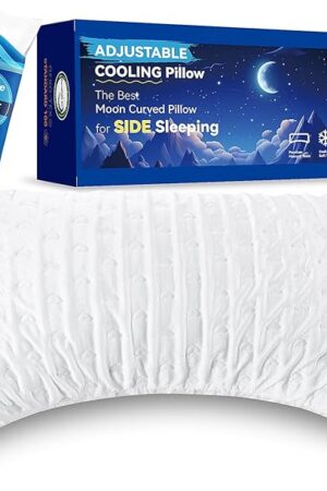 Cooling Side Sleeper Pillows for Adults, Curved Pillow for Neck and Shoulder Pain Relief, Shredded Memory Foam Pillows, Adjustable Crescent Pillow with Extra Fill, Queen Size