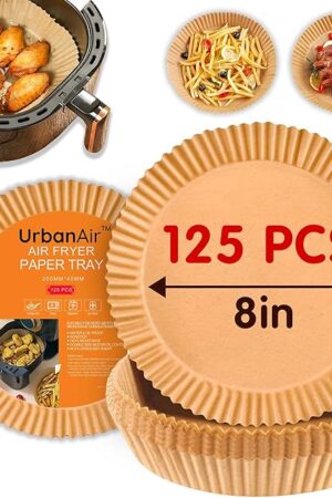 8-Inch Round Air Fryer 125pcs Paper Liners for Easy Cleanup - Non-Stick, Heat-Resistant, and Perfect Fit for Hassle-Free Cooking | Bleach-Free Parchment| (8 in/20cm 125pcs)