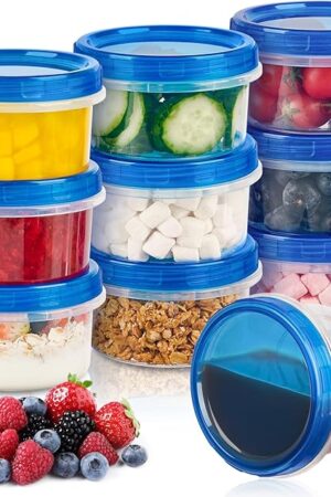 8 oz Freezer Storage Containers with Twist Top Lids, 10 Pack Reusable Meal Prep Containers Plastic Stackable Leakproof Food Storage Containers for Soup, Sauce, Salad, Leftover, Oats