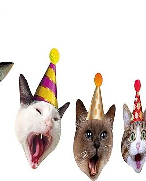 Birthday Cat Garland, Photographic Cat Faces Birthday Banner, Kitties Bday Party Bunting Decoration